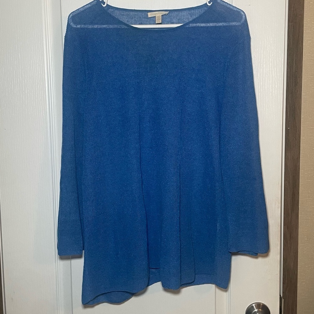 Eileen Fisher Blue Bonnet Fine Organic Linen Crepe Round Neck Top Size Medium